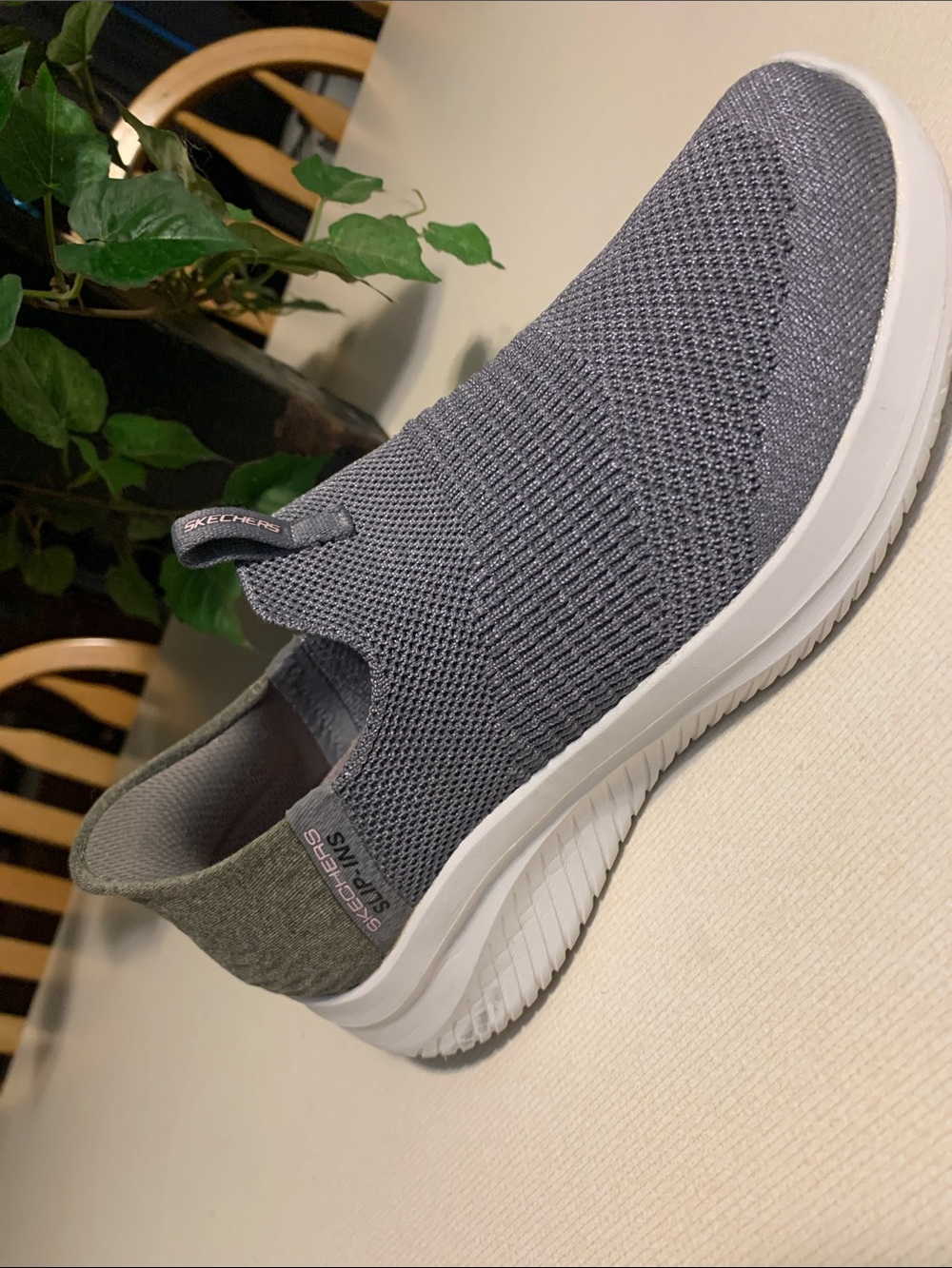 Skechers Gray Knit Slip-On Sneakers with White Soles - Picture 2 of 8
